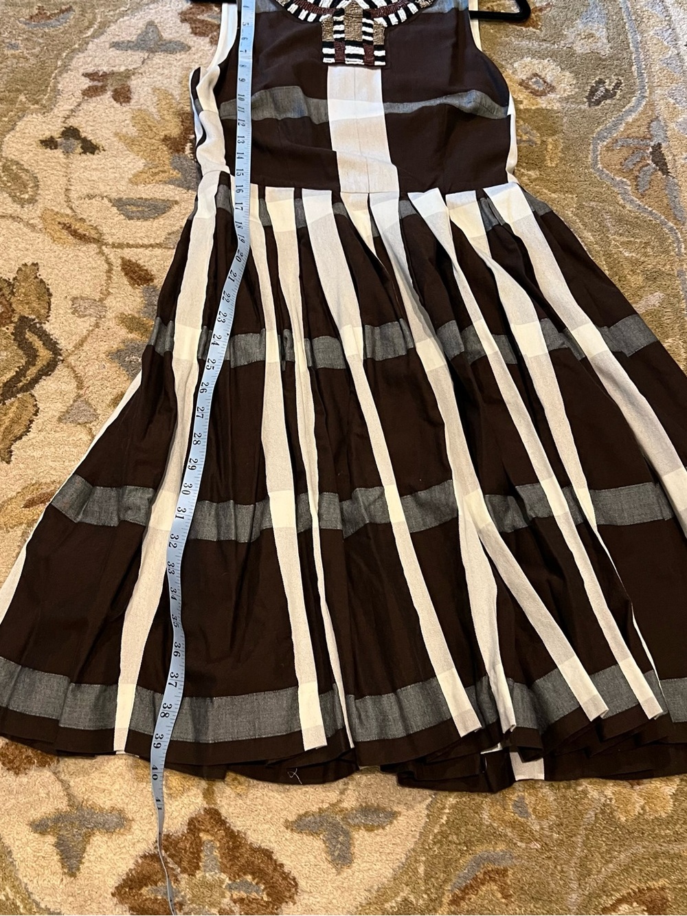 Anthropologie Maeve brown and White Striped Sleeveless fit and flare Midi Dress - Picture 11 of 12